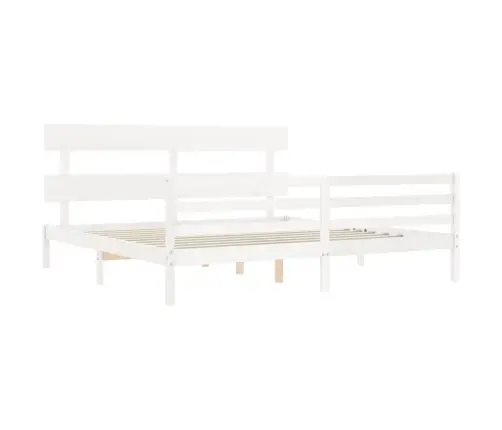 Gultas Rāmis Ar Galvgali, Super King Size, Masīvkoks, Balts Vidaxl