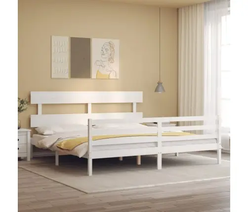 Gultas Rāmis Ar Galvgali, Super King Size, Masīvkoks, Balts Vidaxl