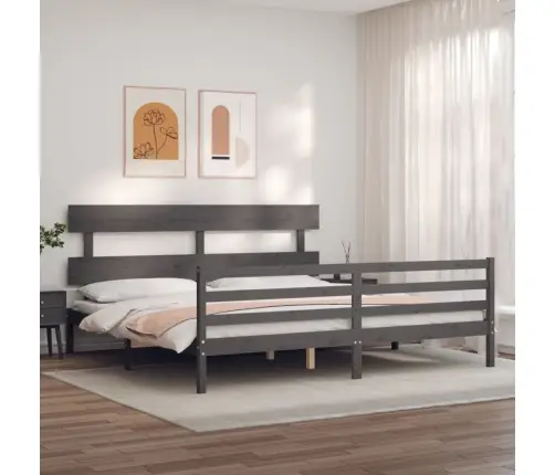 Gultas Rāmis Ar Galvgali, 200X200 Cm, Masīvkoks, Pelēks Vidaxl