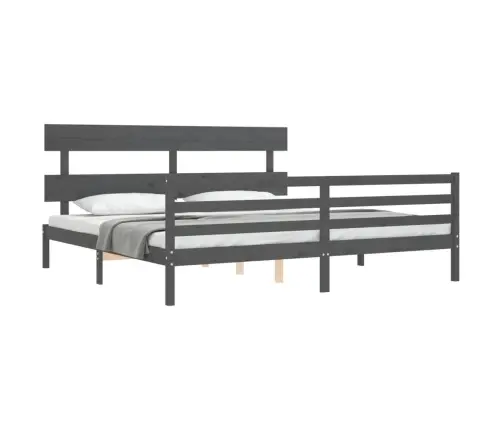 Gultas Rāmis Ar Galvgali, 200X200 Cm, Masīvkoks, Pelēks Vidaxl