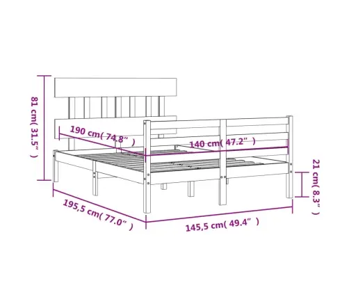 Gultas Rāmis Ar Galvgali, Balts, 140X190 Cm, Masīvkoks Vidaxl