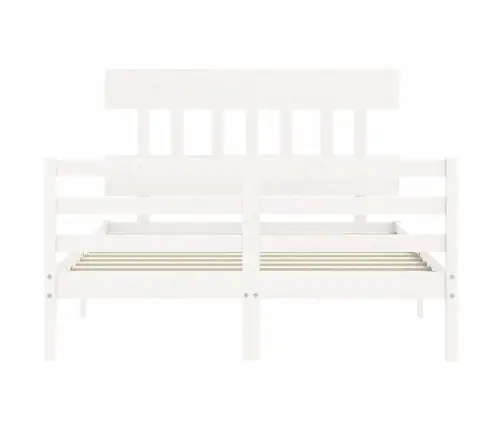 Gultas Rāmis Ar Galvgali, Balts, 140X190 Cm, Masīvkoks Vidaxl