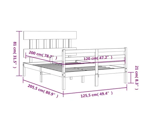 Gultas Rāmis Ar Galvgali, 120X200 Cm, Masīvkoks, Balts Vidaxl