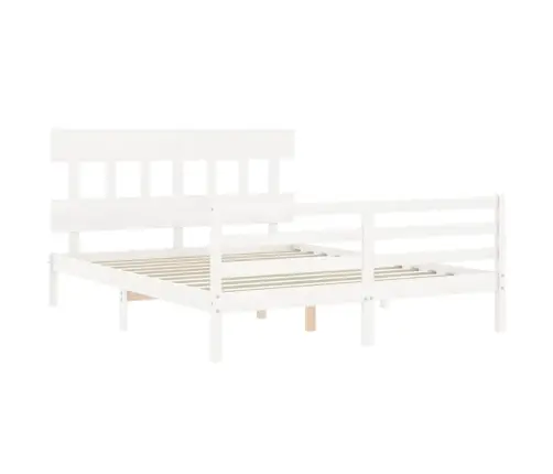 Gultas Rāmis Ar Galvgali, 160X200 Cm, Masīvkoks, Balts Vidaxl