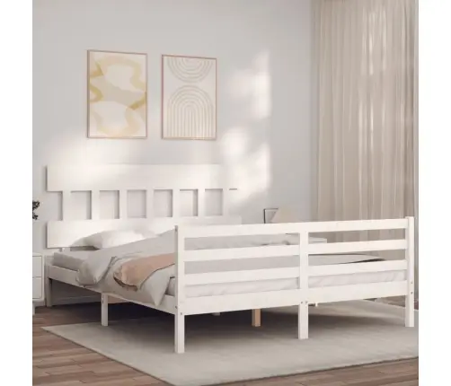 Gultas Rāmis Ar Galvgali, 160X200 Cm, Masīvkoks, Balts Vidaxl