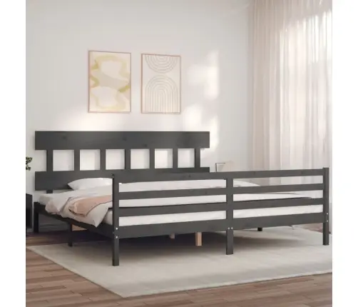 Gultas Rāmis Ar Galvgali, 200X200 Cm, Masīvkoks, Pelēks Vidaxl