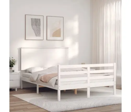 Voodiraam Peatsiga, Valge, 140 X 190 cm Täispuit