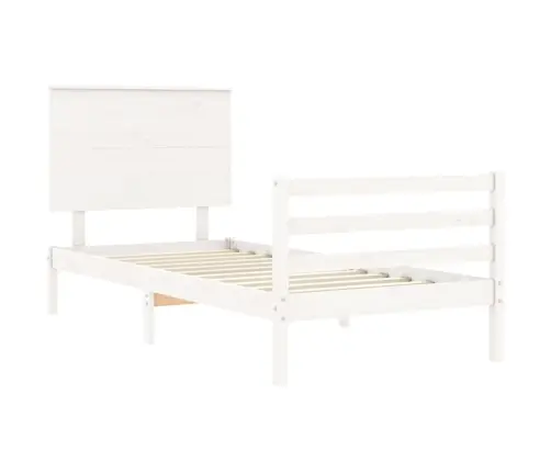 Gultas Rāmis Ar Galvgali, Balts, Masīvkoks, 90X200 Cm Vidaxl