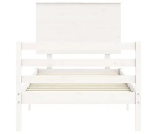 Gultas Rāmis Ar Galvgali, Balts, Masīvkoks, 90X200 Cm Vidaxl