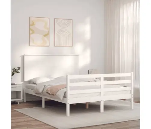 Voodiraam Peatsiga, Valge, 140 X 200 cm Täispuit