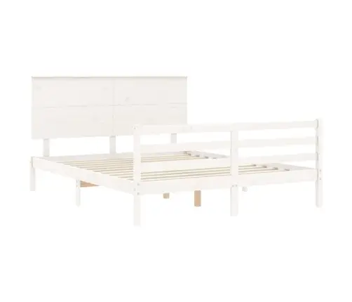 Gultas Rāmis Ar Galvgali, King Size Izmērs, Masīvkoks, Balts Vidaxl