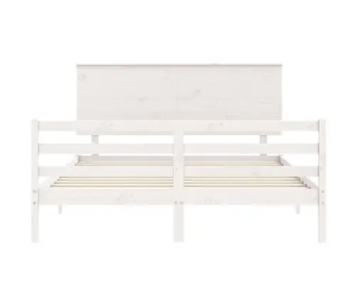 Gultas Rāmis Ar Galvgali, King Size Izmērs, Masīvkoks, Balts Vidaxl