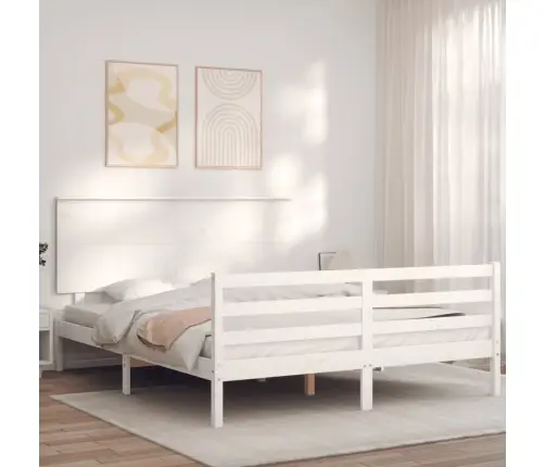 Gultas Rāmis Ar Galvgali, King Size Izmērs, Masīvkoks, Balts Vidaxl