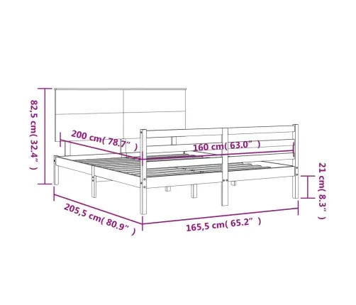 Gultas Rāmis Ar Galvgali, 160X200 Cm, Masīvkoks Vidaxl