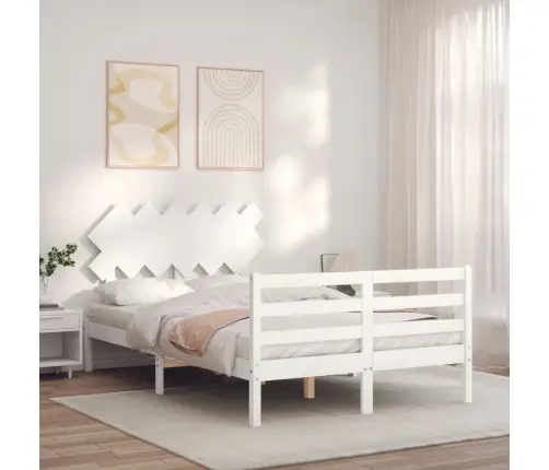 Lovos Rėmas Su Galvūgaliu, Baltas, Medienos Masyvas, Dvivietis