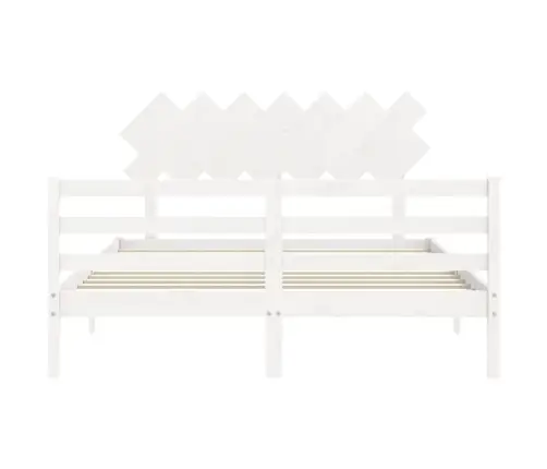 Voodiraam Peatsiga, Valge, 140 X 190 cm Täispuit