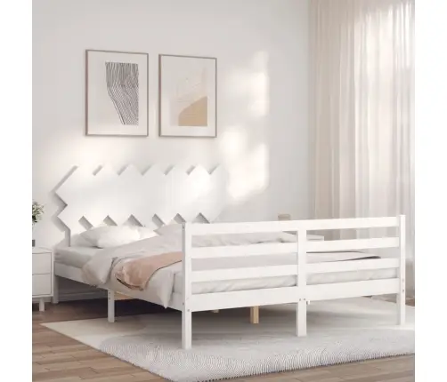 Voodiraam Peatsiga, Valge, 140 X 190 cm Täispuit