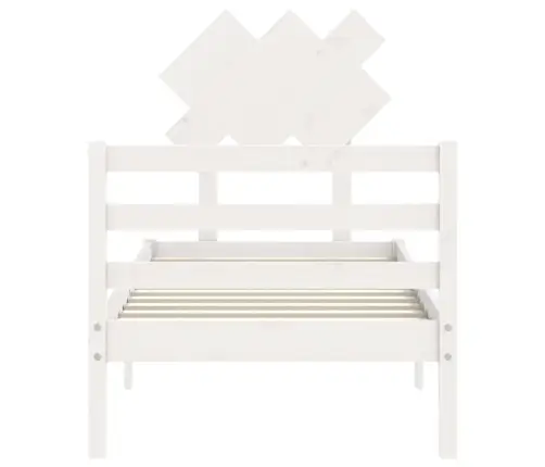 Gultas Rāmis Ar Galvgali, Balts, Masīvkoks, 90X200 Cm Vidaxl