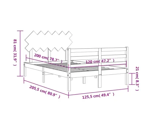 Voodiraam Peatsiga, Valge, 120 X 200 cm Täispuit