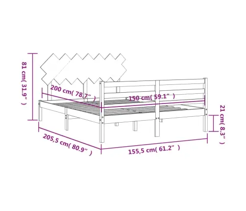 Gultas Rāmis Ar Galvgali, King Size Izmērs, Masīvkoks, Balts Vidaxl