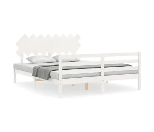 Gultas Rāmis Ar Galvgali, 160X200 Cm, Masīvkoks, Balts Vidaxl