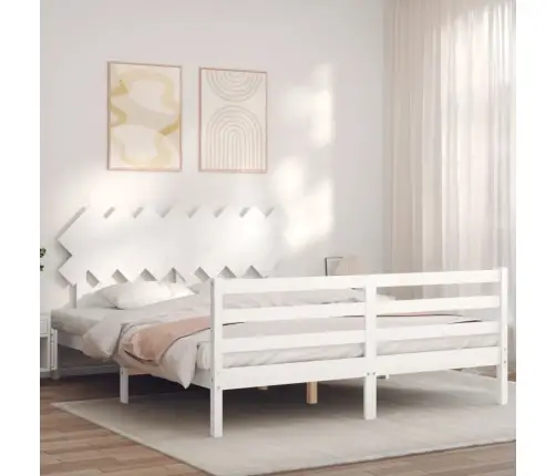 Gultas Rāmis Ar Galvgali, 160X200 Cm, Masīvkoks, Balts Vidaxl