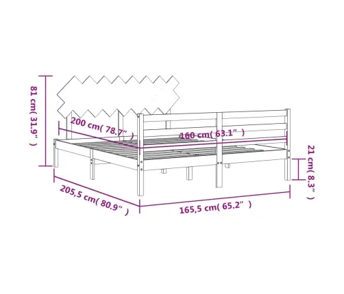 Gultas Rāmis Ar Galvgali, 160X200 Cm, Masīvkoks, Balts Vidaxl
