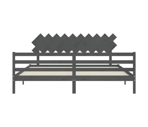 Gultas Rāmis Ar Galvgali, Pelēks, 200X200 Cm, Masīvkoks Vidaxl