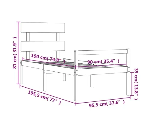Gulta Ar Galvgali Senioriem, Balts, Vienvietīgs, Masīvkoks Vidaxl