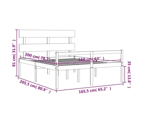 Gulta Ar Galvgali Senioriem, 160X200 Cm, Masīvkoks Vidaxl