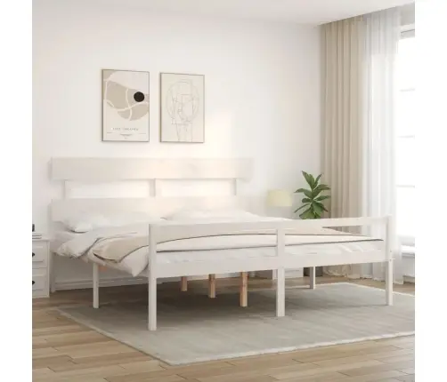 Vanemate Inimeste Voodiraam Peatsiga, Valge, 200X200Cm Täispuit