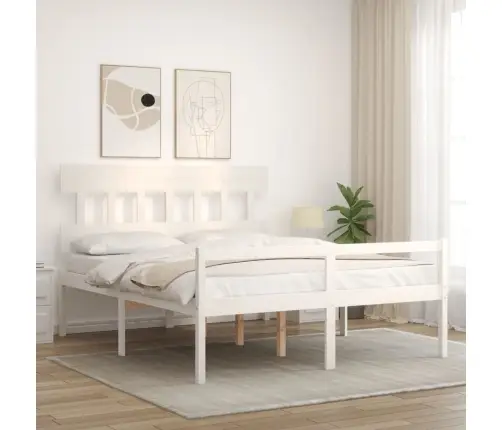 Gulta Ar Galvgali Senioriem, Balts, 160X200 Cm, Masīvkoks Vidaxl