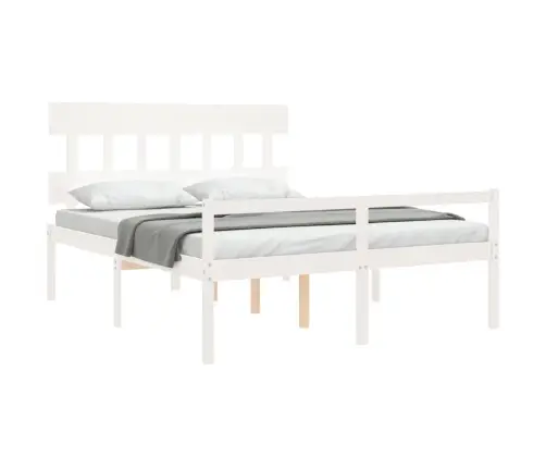 Gulta Ar Galvgali Senioriem, Balts, 160X200 Cm, Masīvkoks Vidaxl