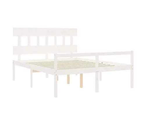 Gulta Ar Galvgali Senioriem, Balts, 160X200 Cm, Masīvkoks Vidaxl