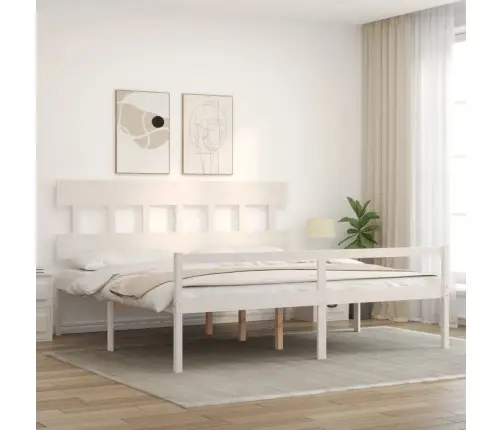 Vanemate Inimeste Voodiraam Peatsiga, Valge, 200X200Cm Täispuit