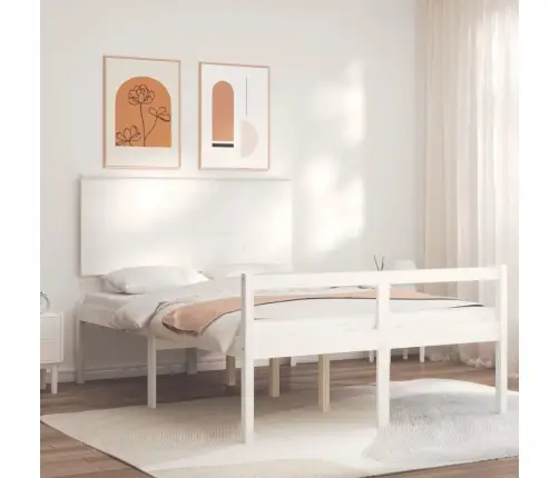 Vanemate Inimeste Voodiraam Peatsiga, Valge, 140X190Cm Täispuit