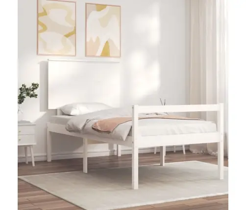 Vanemate Inimeste Voodiraam Peatsiga, Valge, 90X200 Cm Täispuit