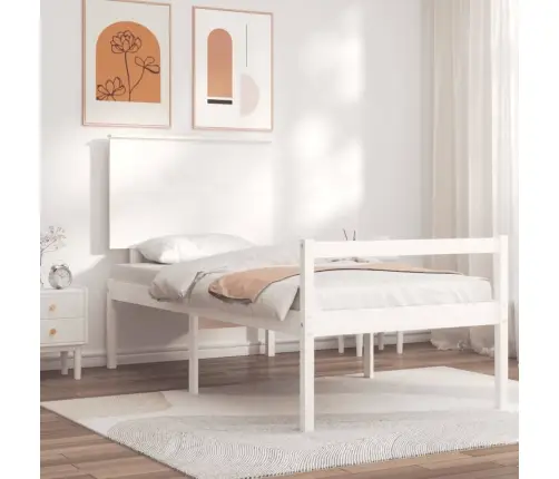 Vanemate Inimeste Voodiraam Peatsiga, Valge, 90X200 Cm Täispuit