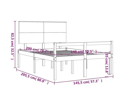Gulta Ar Galvgali Senioriem, 140X200 Cm, Masīvkoks Vidaxl