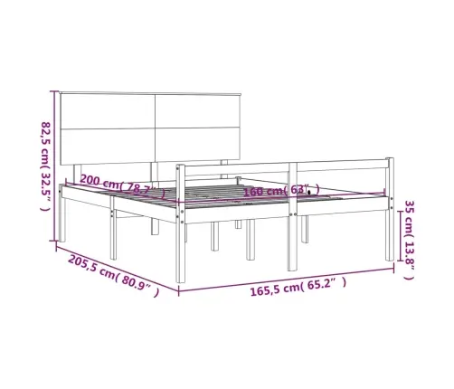 Gulta Ar Galvgali Senioriem, 160X200 Cm, Masīvkoks Vidaxl