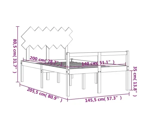 Vanemate Inimeste Voodiraam Peatsiga, Valge, 140X200Cm Täispuit