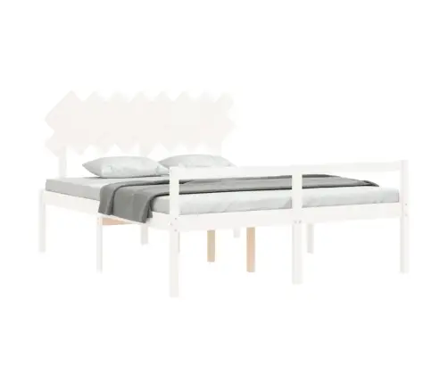 Gulta Ar Galvgali Senioriem, Balts, 160X200 Cm, Masīvkoks Vidaxl