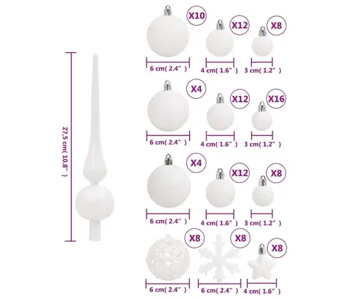 Ziemassvētku Eglītes Rotājumi, 111 Daļas, Balts Polistirols Vidaxl