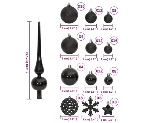 Ziemassvētku Eglītes Rotājumi, 111 Gab., Melns Polistirols Vidaxl