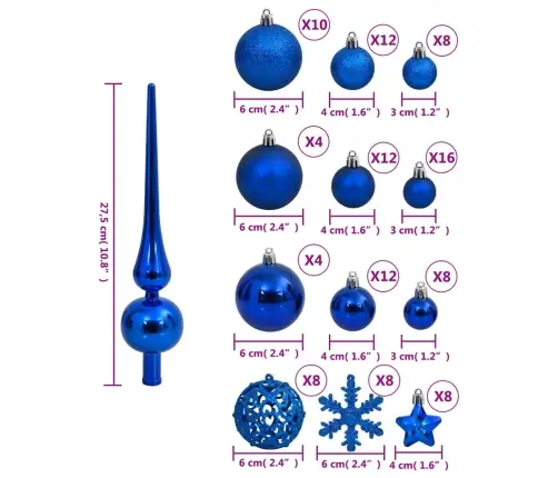 111-Osaline Jõulukuulide Komplekt, Sinine, Polüstüreen