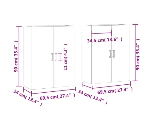 Prie Sienos Montuojamos Spintelės, 2Vnt., Ąžuolo, 69,5X34X90Cm