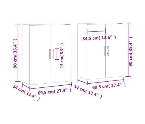 Seinakapid 2 Tk, Suitsutatud Tamm, 69,5 X 34 X 90 Cm