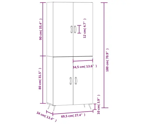 Augstais Skapis, Pelēks, 69,5X34X180 Cm, Inženierijas Koks Vidaxl Augstais Skapis, Pelēks, 69,5X34X180 Cm, Inženierijas Koks Vidaxl