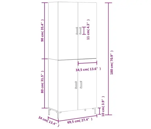 Augstais Skapis, Ozolkoka, 69,5X34X180 Cm, Inženierijas Koks Vidaxl