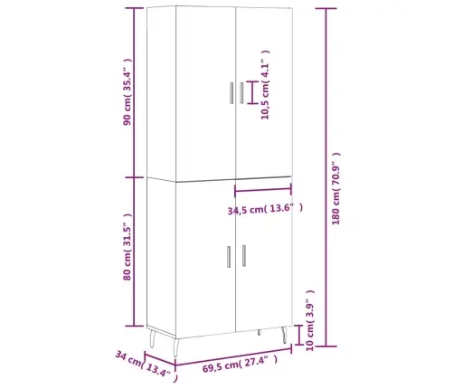 Komoda, Dūminio Ąžuolo Spalvos, 69,5X34X180cm Apdirbta Mediena